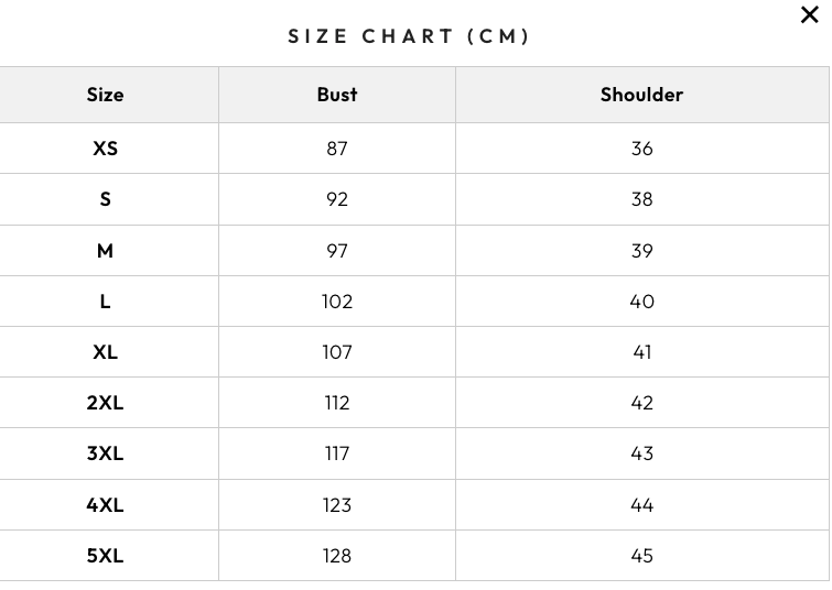 Size chart