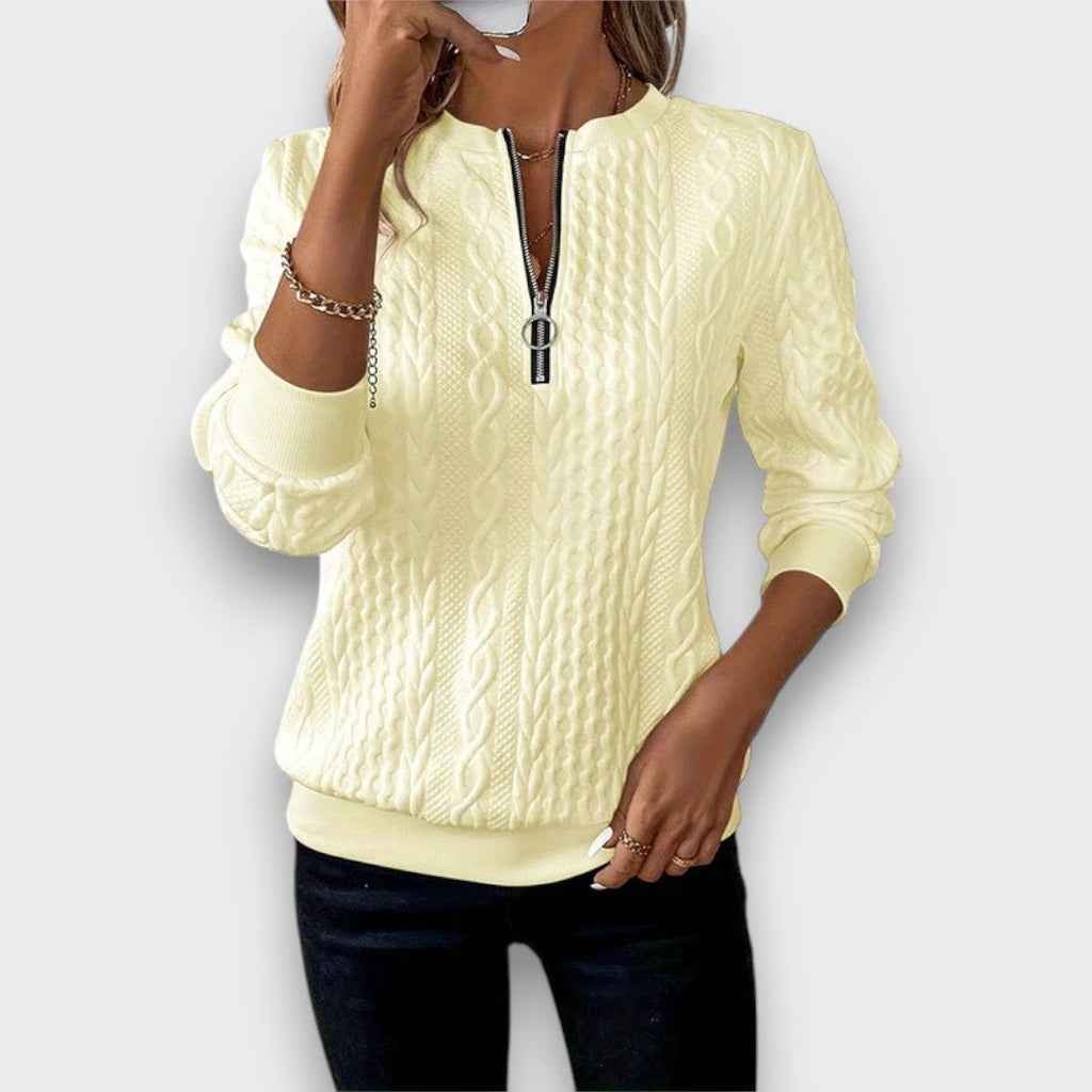 Solena | Cable-Knit Zip Front Sweater