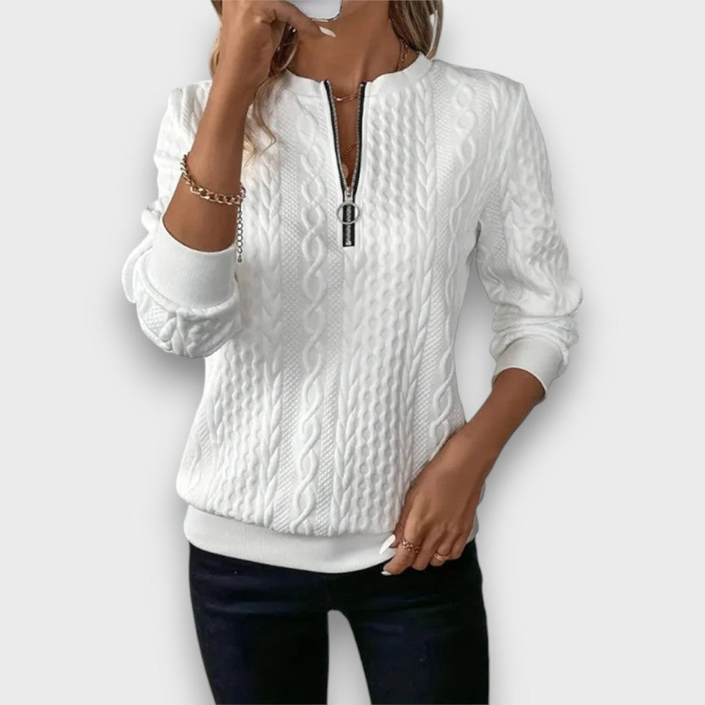 Solena | Cable-Knit Zip Front Sweater