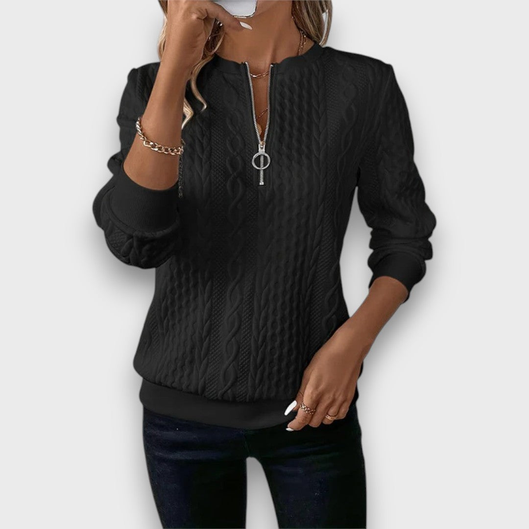 Solena | Cable-Knit Zip Front Sweater