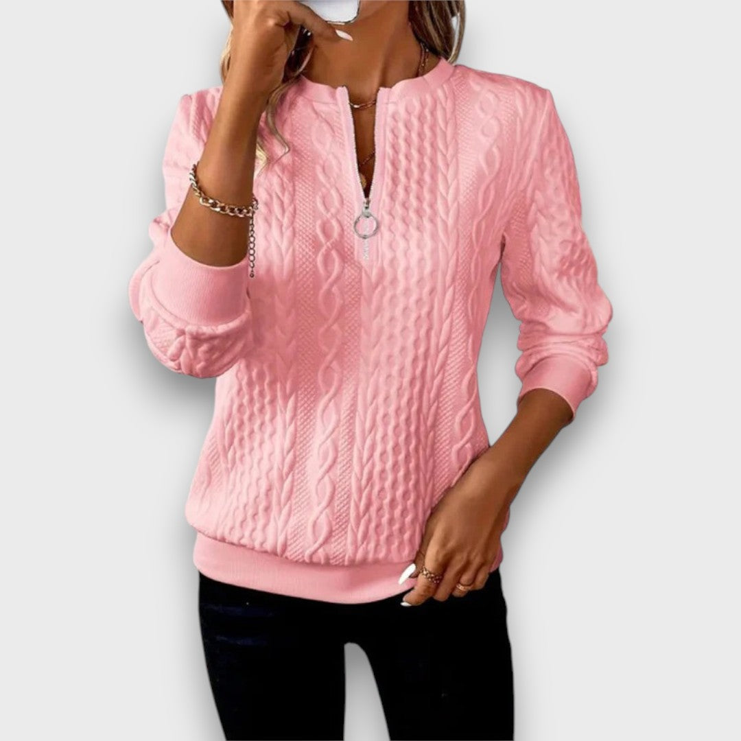 Solena | Cable-Knit Zip Front Sweater