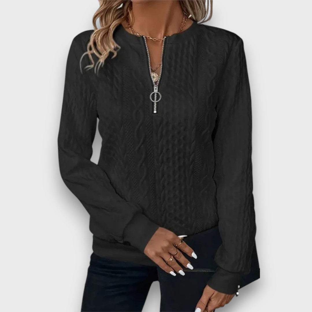 Solena | Cable-Knit Zip Front Sweater