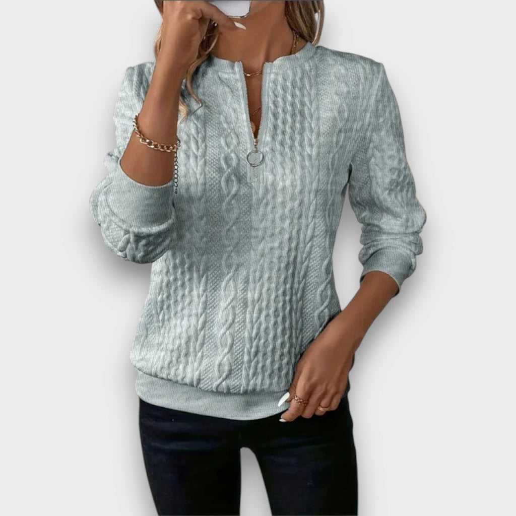 Solena | Cable-Knit Zip Front Sweater
